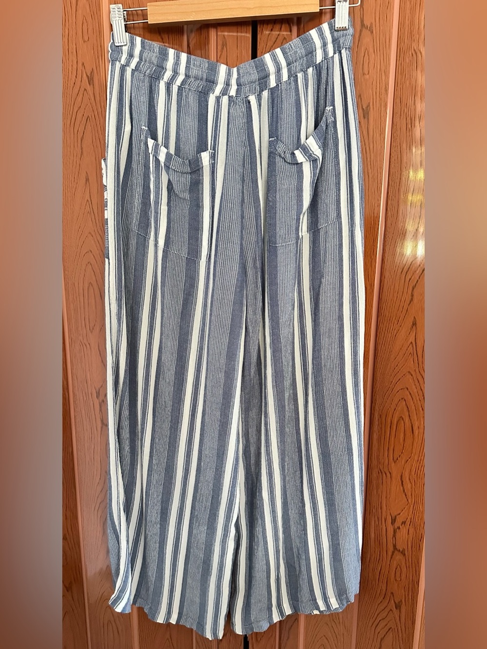 Billabong Striped Wide Leg Pants | Blue White Beachy Drawstring | Size M - Picture 5 of 9